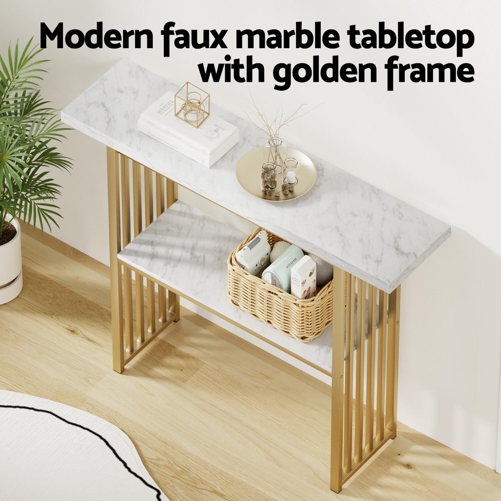 Console Table Marble Effect White&Gold - Furniture > Living Room > Side Tables - Rivercity House & Home Co. (ABN 18 642 972 209) - Affordable Modern Furniture Australia