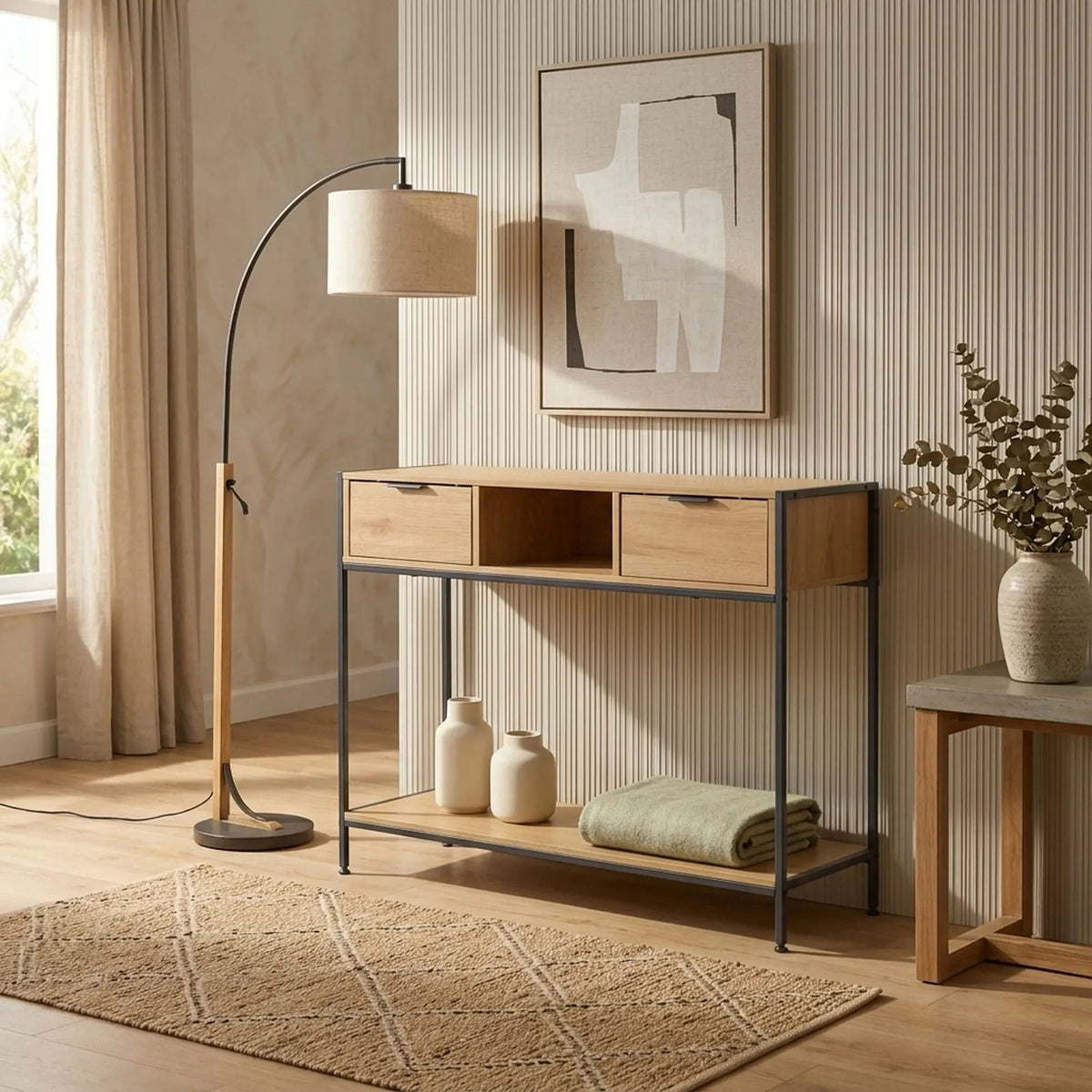 Console Table with 2 Drawers, Open Shelf Rustic Console Cabinet - Brown - Furniture > Dining > Buffets & Sideboards - Rivercity House & Home Co. (ABN 18 642 972 209) - Affordable Modern Furniture Australia