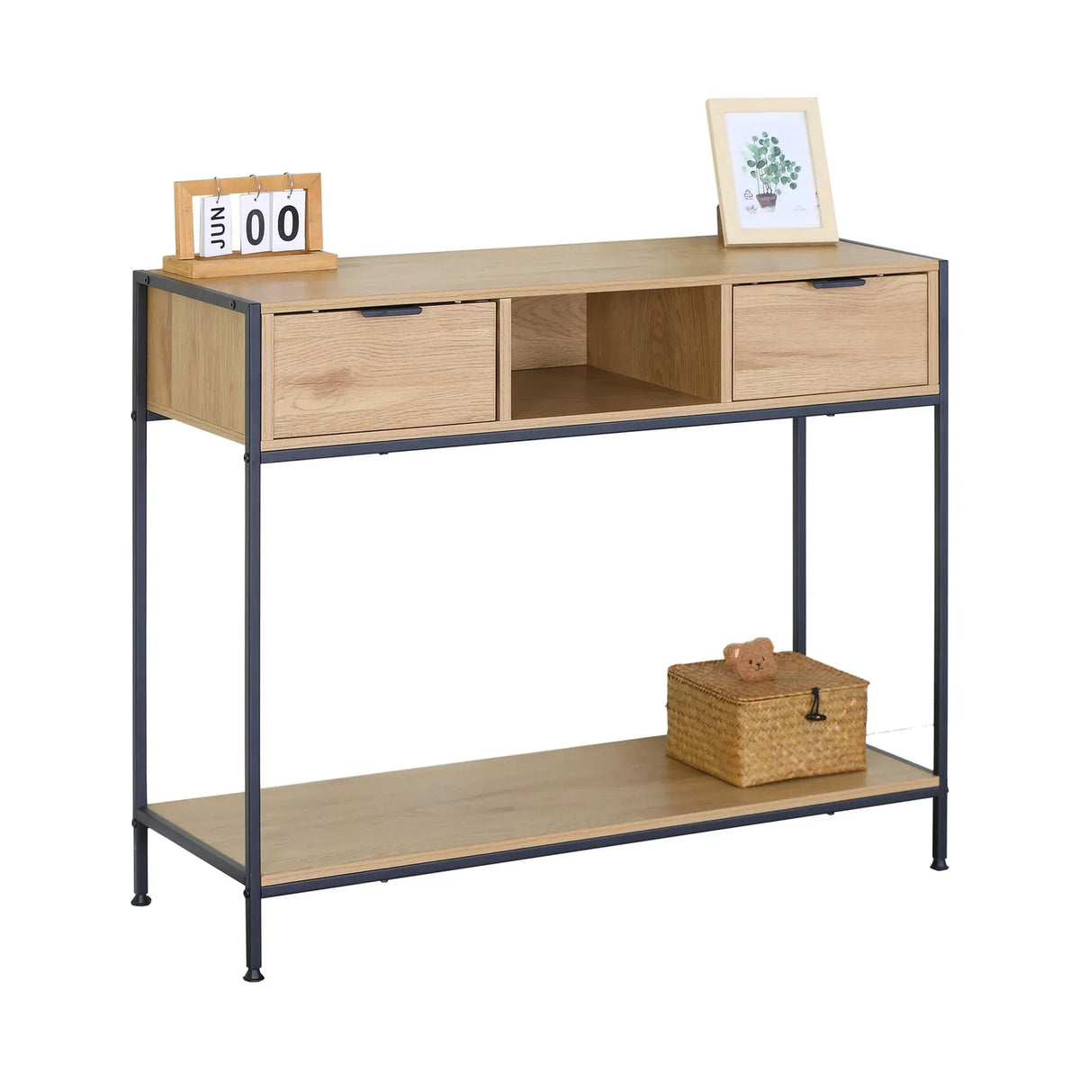 Console Table with 2 Drawers, Open Shelf Rustic Console Cabinet - Brown - Furniture > Dining > Buffets & Sideboards - Rivercity House & Home Co. (ABN 18 642 972 209) - Affordable Modern Furniture Australia