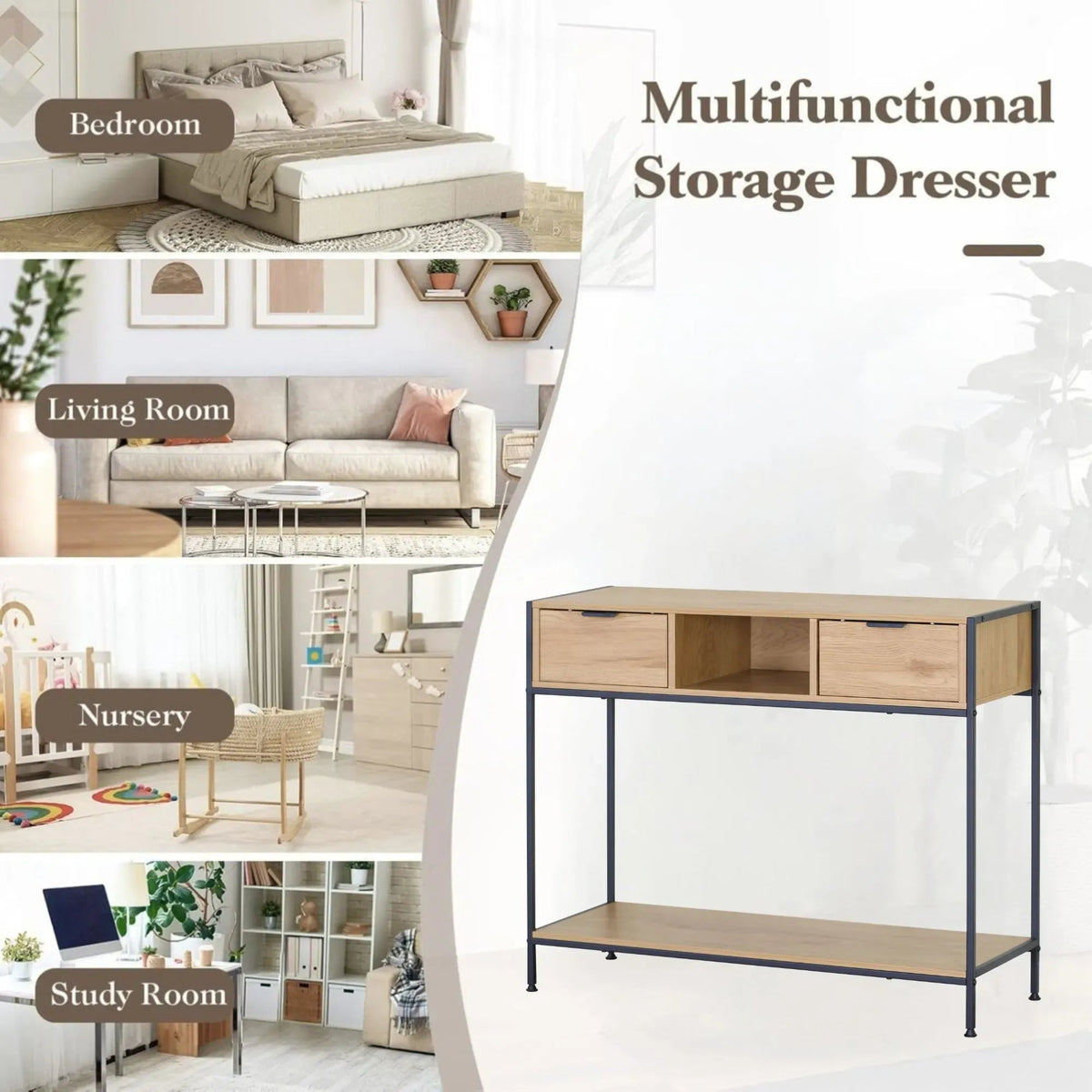 Console Table with 2 Drawers, Open Shelf Rustic Console Cabinet - Brown - Furniture > Dining > Buffets & Sideboards - Rivercity House & Home Co. (ABN 18 642 972 209) - Affordable Modern Furniture Australia