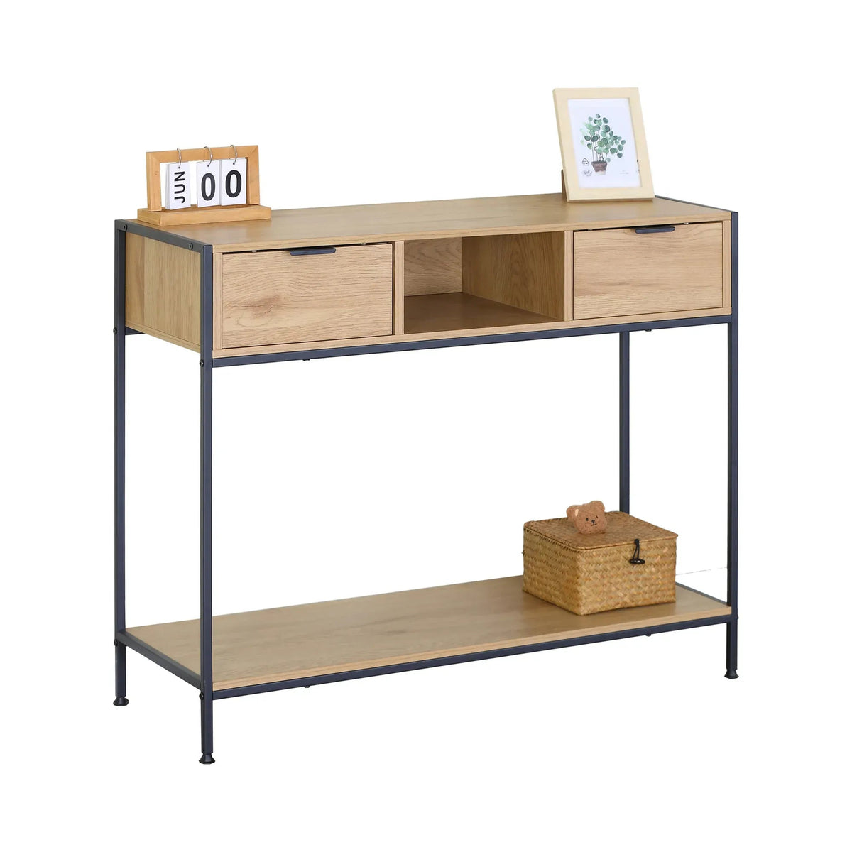Console Table with 2 Drawers, Open Shelf Rustic Console Cabinet - Brown - Furniture > Dining > Buffets & Sideboards - Rivercity House & Home Co. (ABN 18 642 972 209) - Affordable Modern Furniture Australia