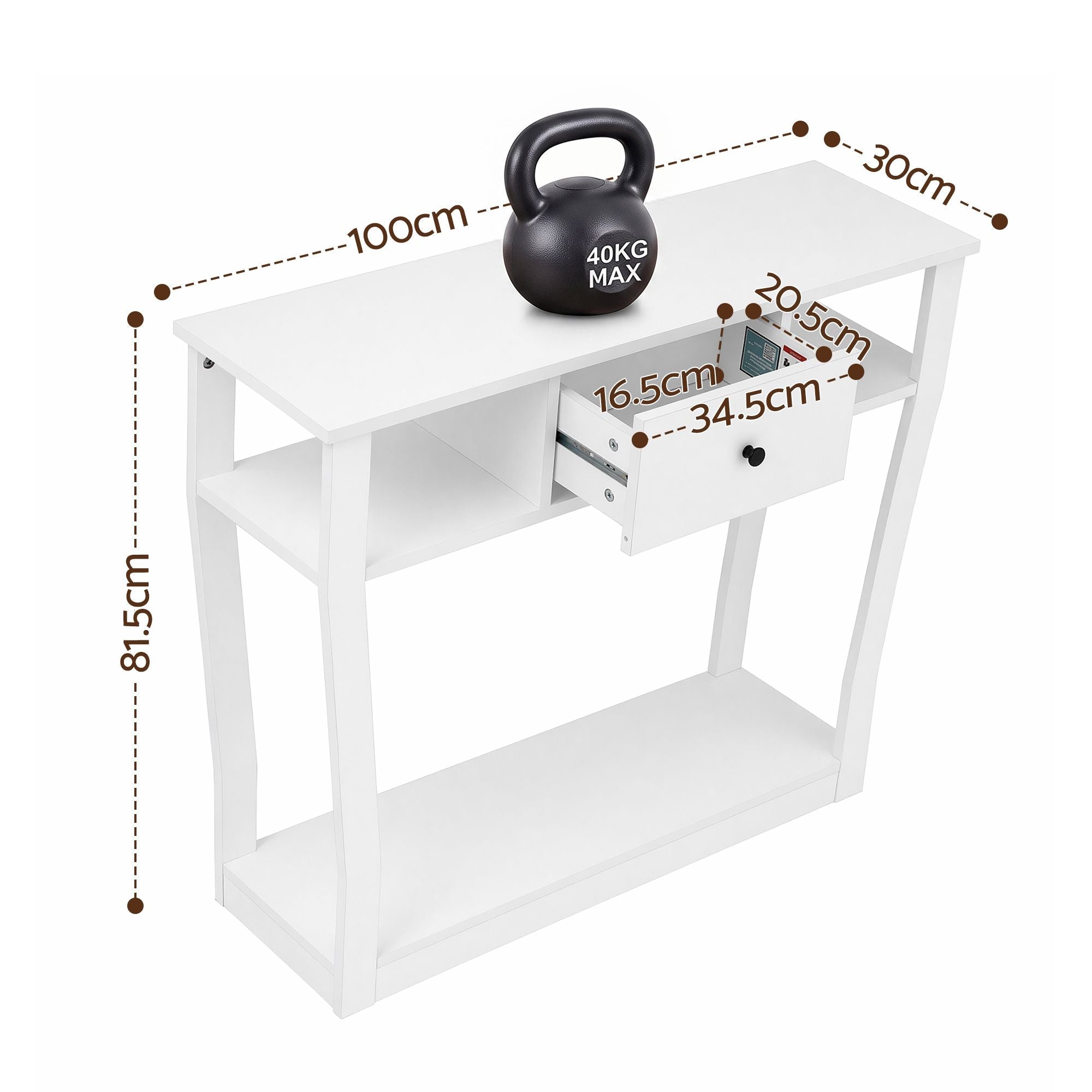 Console Table with Drawer and Shelves 100cm for Entryway Hallway Sofa Side - White - Furniture > Living Room > Side Tables - Rivercity House & Home Co. (ABN 18 642 972 209) - Affordable Modern Furniture Australia