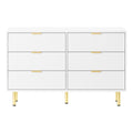 Contemporary 6-Drawer Chest with Storage Cabinet - White & Gold
