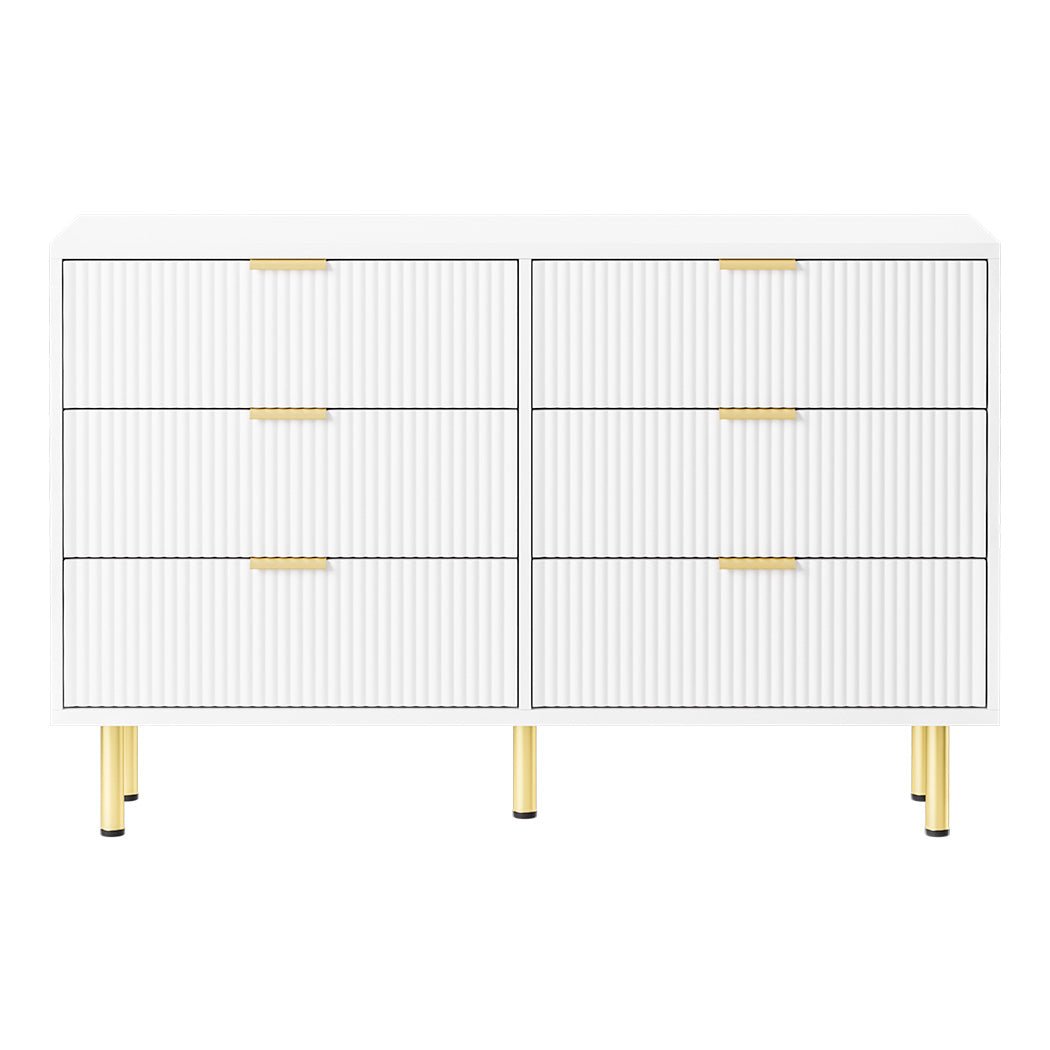 Contemporary 6 - Drawer Chest with Storage Cabinet - White & Gold - Rivercity House & Home Co. (ABN 18 642 972 209) - Affordable Modern Furniture Australia