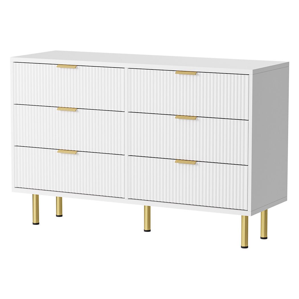 Contemporary 6 - Drawer Chest with Storage Cabinet - White & Gold - Rivercity House & Home Co. (ABN 18 642 972 209) - Affordable Modern Furniture Australia