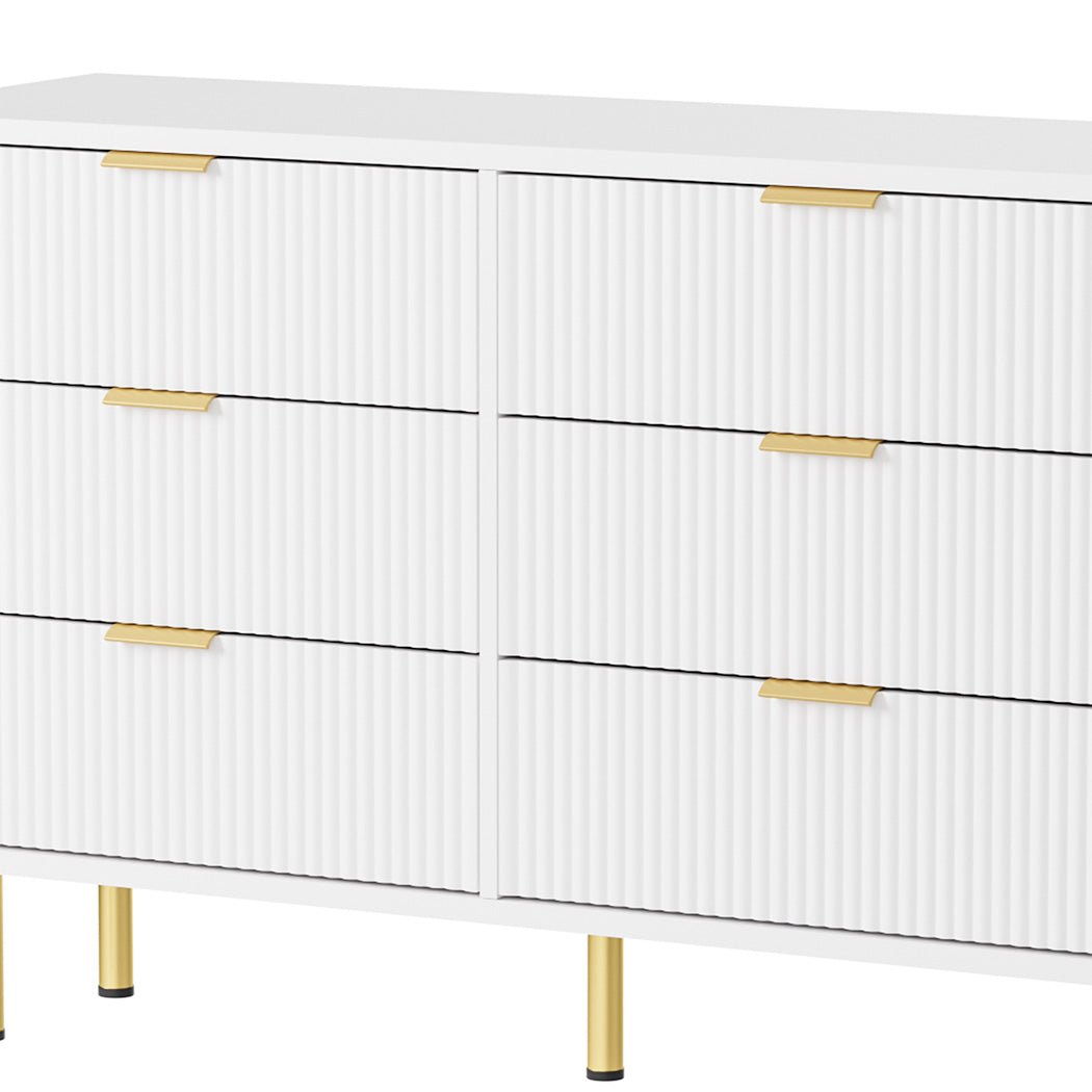 Contemporary 6 - Drawer Chest with Storage Cabinet - White & Gold - Rivercity House & Home Co. (ABN 18 642 972 209) - Affordable Modern Furniture Australia