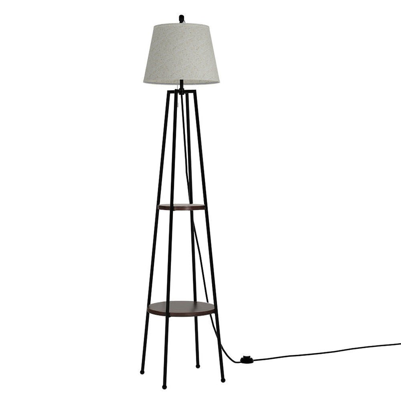 Contemporary Floor Lamp with Integrated Shelves and Linen Lampshade - Furniture > Bedroom - Rivercity House & Home Co. (ABN 18 642 972 209) - Affordable Modern Furniture Australia