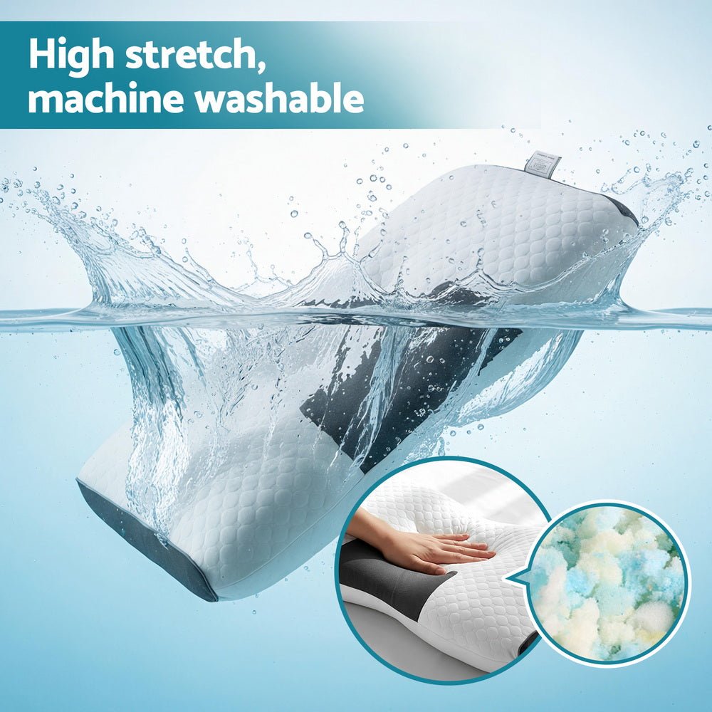 Contour Ergonomic Neck Pillow 48x73CM - Blue & White - Home & Garden > Bedding > Pillows - Rivercity House & Home Co. (ABN 18 642 972 209) - Affordable Modern Furniture Australia