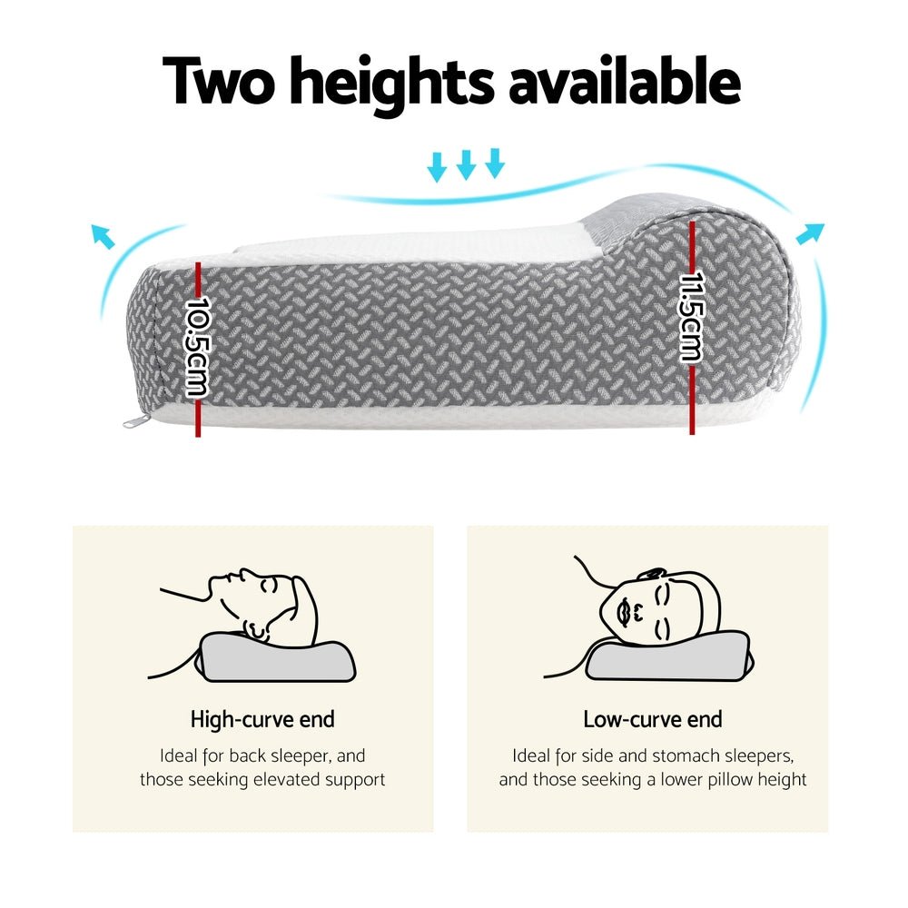 Contour Memory Foam Pillow with Cervical Support and Removable Cover - White and Grey - Home & Garden > Bedding > Pillows - Rivercity House & Home Co. (ABN 18 642 972 209) - Affordable Modern Furniture Australia