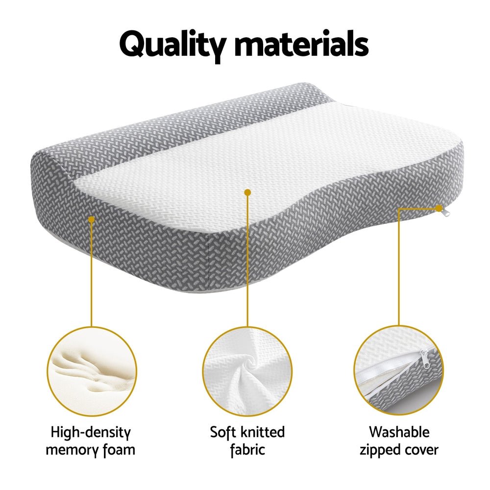 Contour Memory Foam Pillow with Cervical Support and Removable Cover - White and Grey - Home & Garden > Bedding > Pillows - Rivercity House & Home Co. (ABN 18 642 972 209) - Affordable Modern Furniture Australia