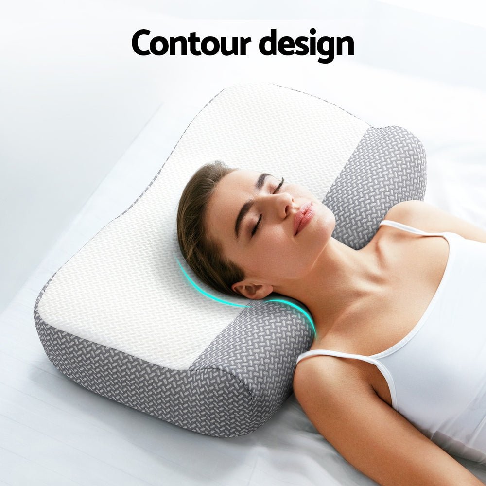 Contour Memory Foam Pillow with Cervical Support and Removable Cover - White and Grey - Home & Garden > Bedding > Pillows - Rivercity House & Home Co. (ABN 18 642 972 209) - Affordable Modern Furniture Australia