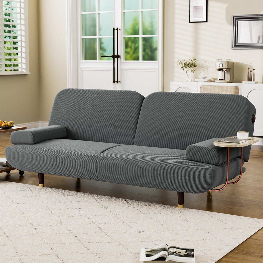 Convertible 3 - Seater Sofabed with USB Charging and Removable Side Table - Grey - Rivercity House & Home Co. (ABN 18 642 972 209) - Affordable Modern Furniture Australia