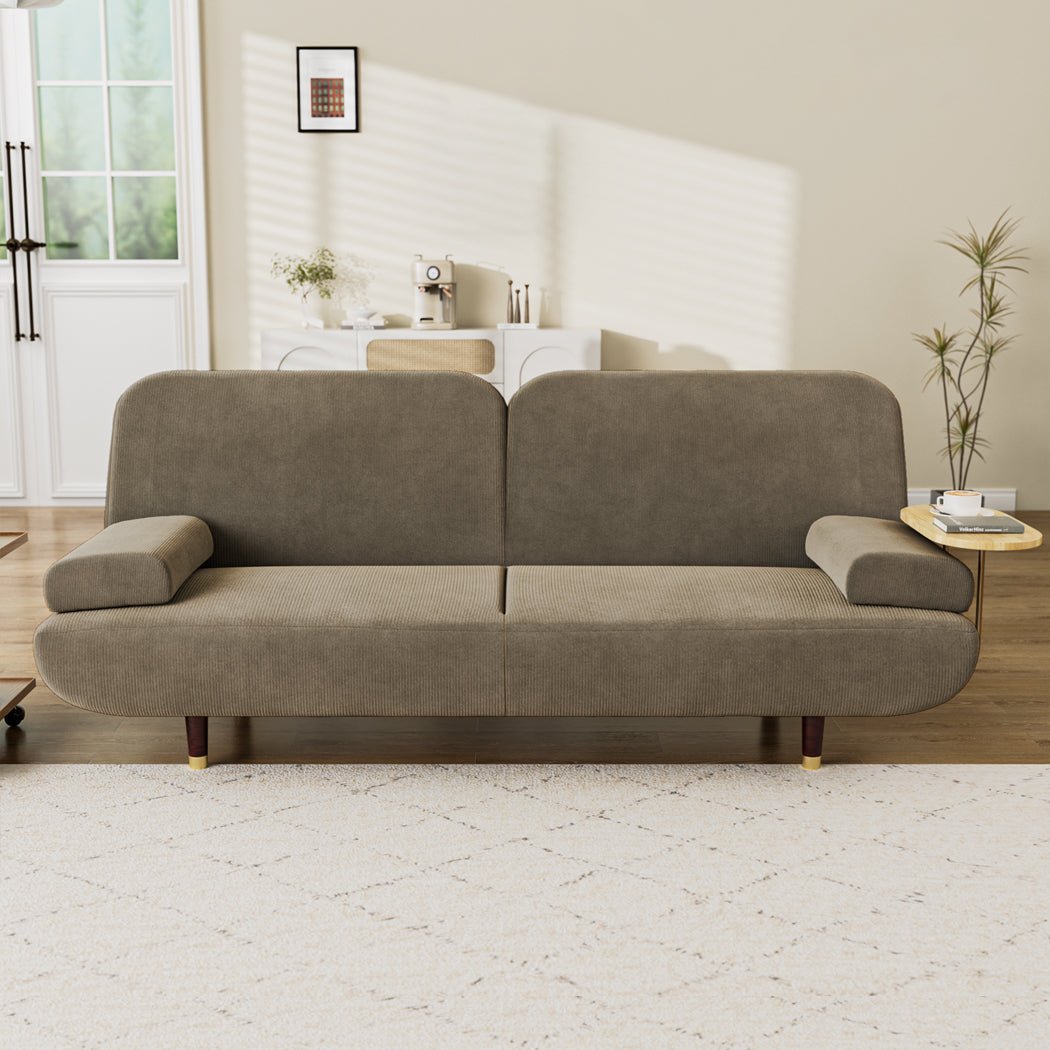 Convertible 3 - Seater Sofabed with USB Charging and Removable Side Table - Khaki - Rivercity House & Home Co. (ABN 18 642 972 209) - Affordable Modern Furniture Australia