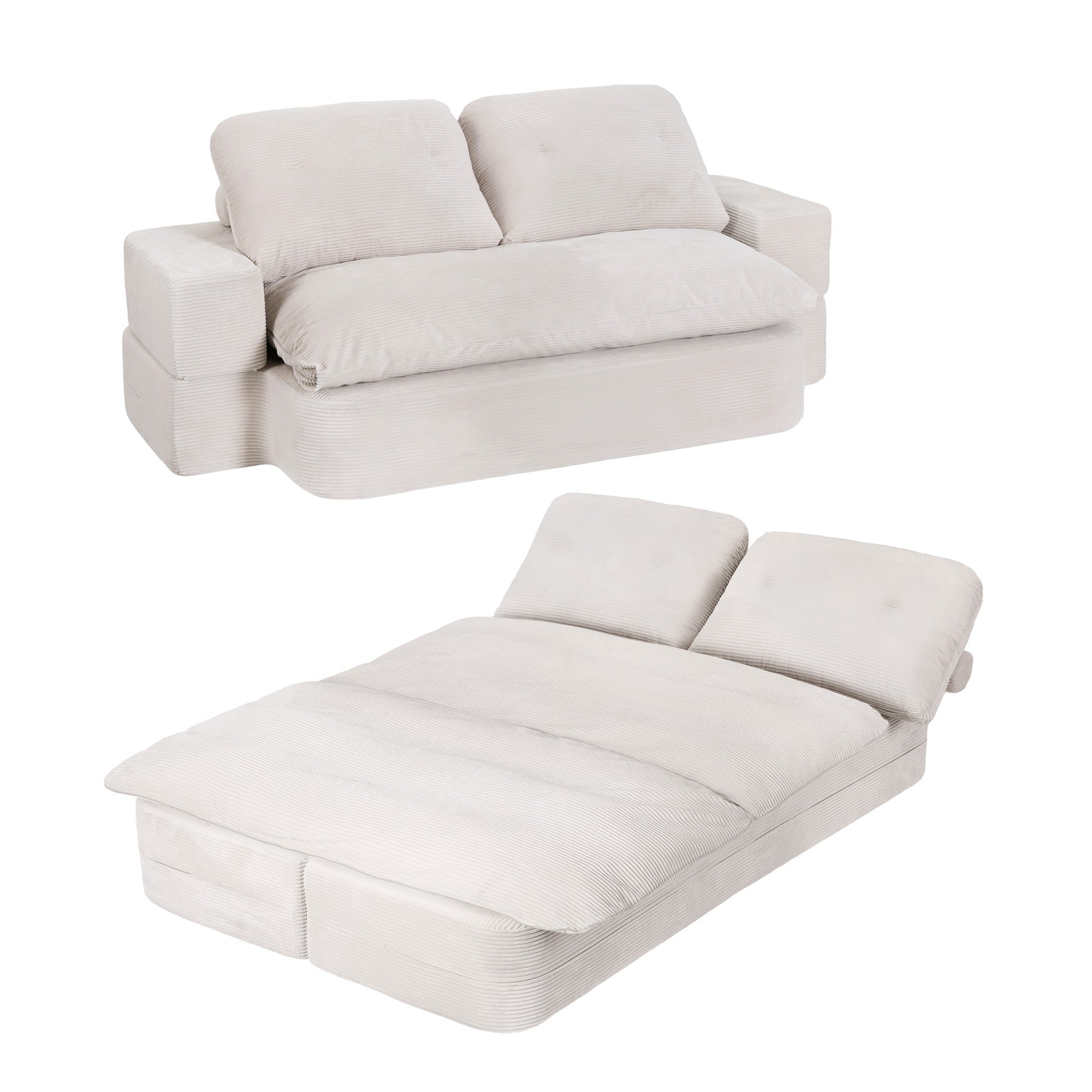 Convertible Folding Sofa Bed 30D High - Density Foam Boneless Couch with Corduroy Sleeper Couch Lounger for Living Room Beign - Furniture > Sofas > Sofas & Sofa Beds - Rivercity House & Home Co. (ABN 18 642 972 209) - Affordable Modern Furniture Australia