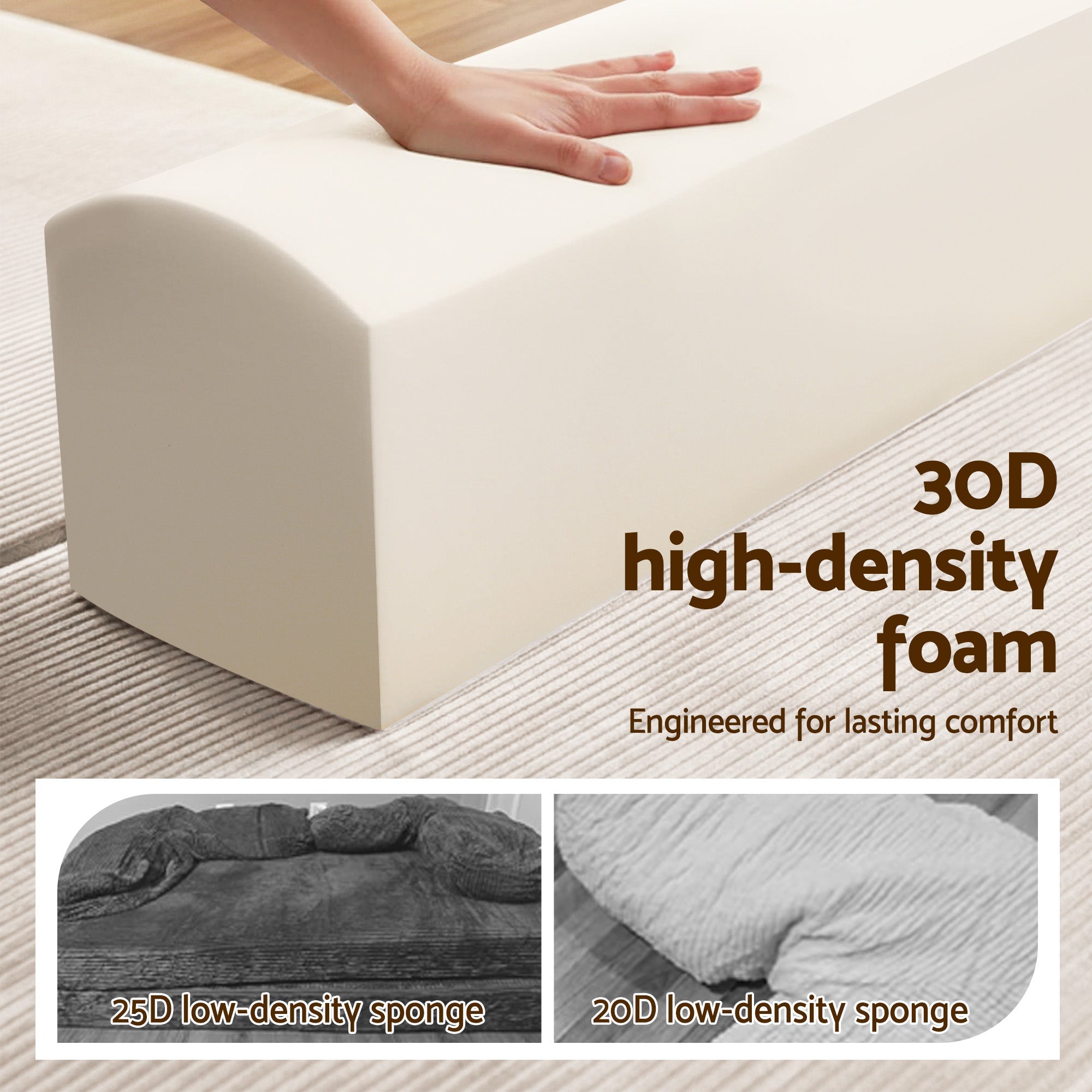 Convertible Folding Sofa Bed 30D High - Density Foam Boneless Couch with Corduroy Sleeper Couch Lounger for Living Room Beign - Furniture > Sofas > Sofas & Sofa Beds - Rivercity House & Home Co. (ABN 18 642 972 209) - Affordable Modern Furniture Australia