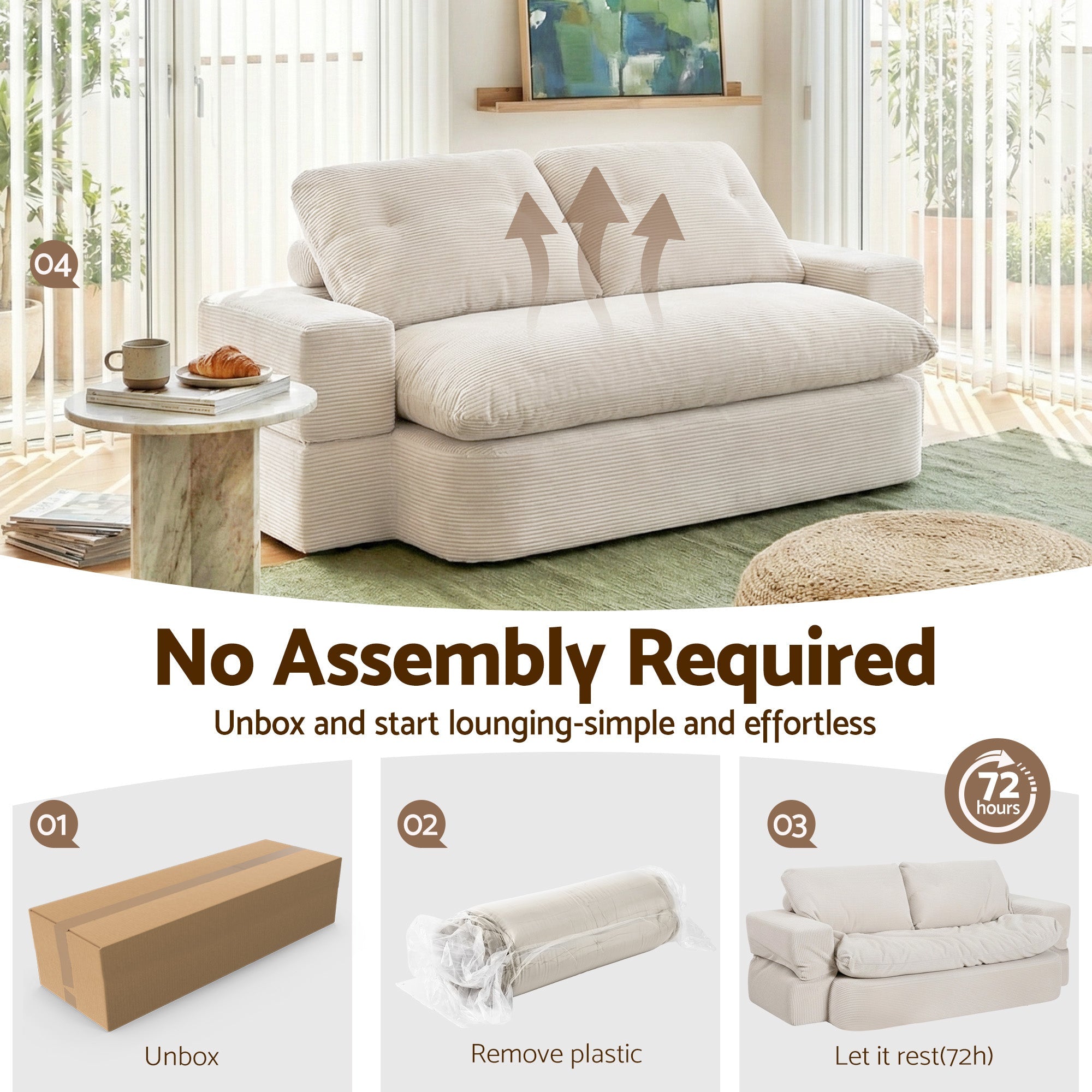 Convertible Folding Sofa Bed 30D High - Density Foam Boneless Couch with Corduroy Sleeper Couch Lounger for Living Room Beign - Furniture > Sofas > Sofas & Sofa Beds - Rivercity House & Home Co. (ABN 18 642 972 209) - Affordable Modern Furniture Australia