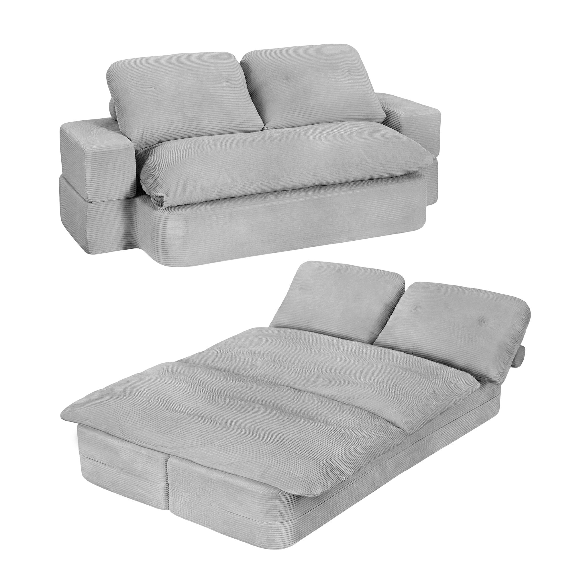 Convertible Folding Sofa Bed 30D High - Density Foam Boneless Couch with Corduroy Sleeper Couch Lounger for Living Room Grey - Furniture > Sofas > Sofas & Sofa Beds - Rivercity House & Home Co. (ABN 18 642 972 209) - Affordable Modern Furniture Australia