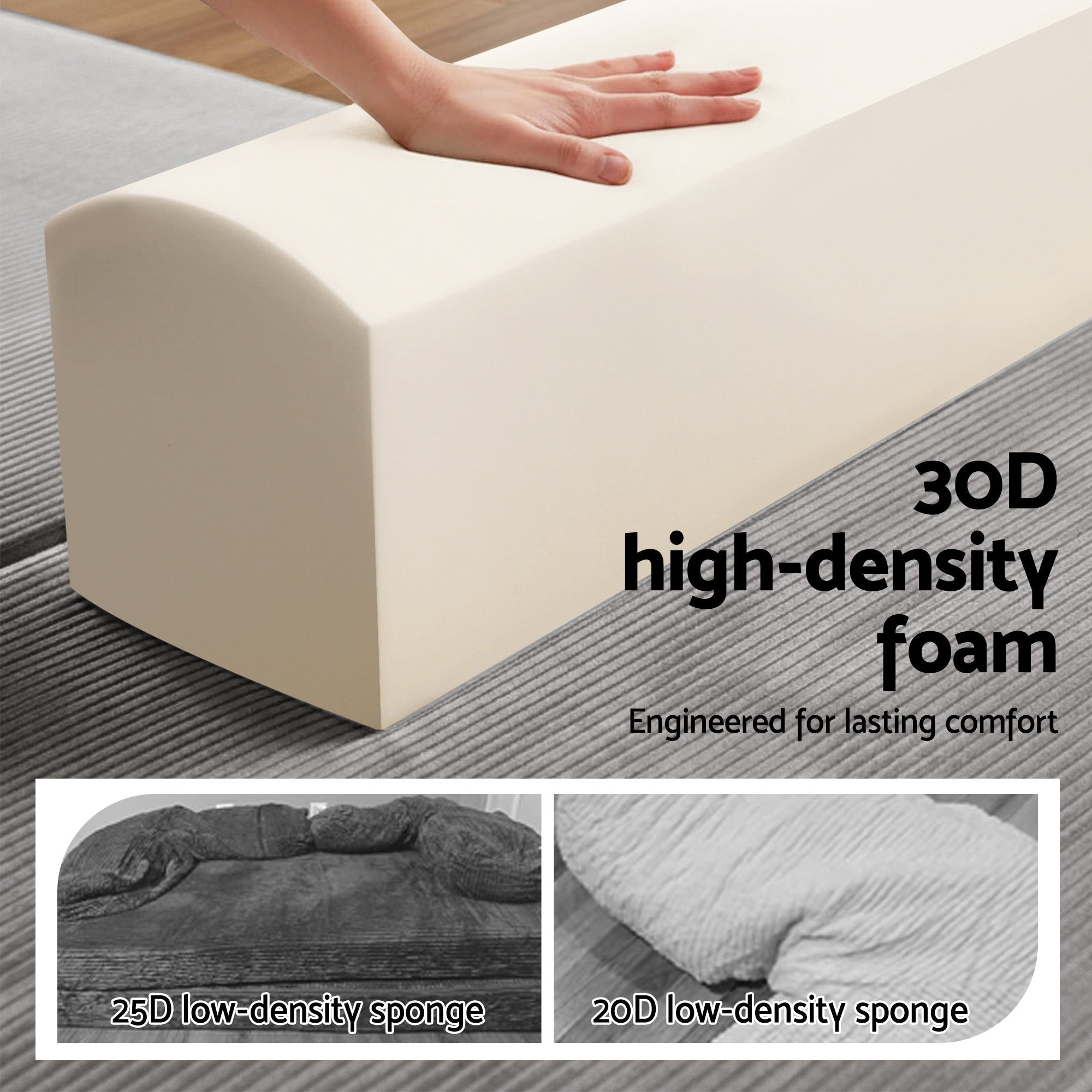 Convertible Folding Sofa Bed 30D High - Density Foam Boneless Couch with Corduroy Sleeper Couch Lounger for Living Room Grey - Furniture > Sofas > Sofas & Sofa Beds - Rivercity House & Home Co. (ABN 18 642 972 209) - Affordable Modern Furniture Australia