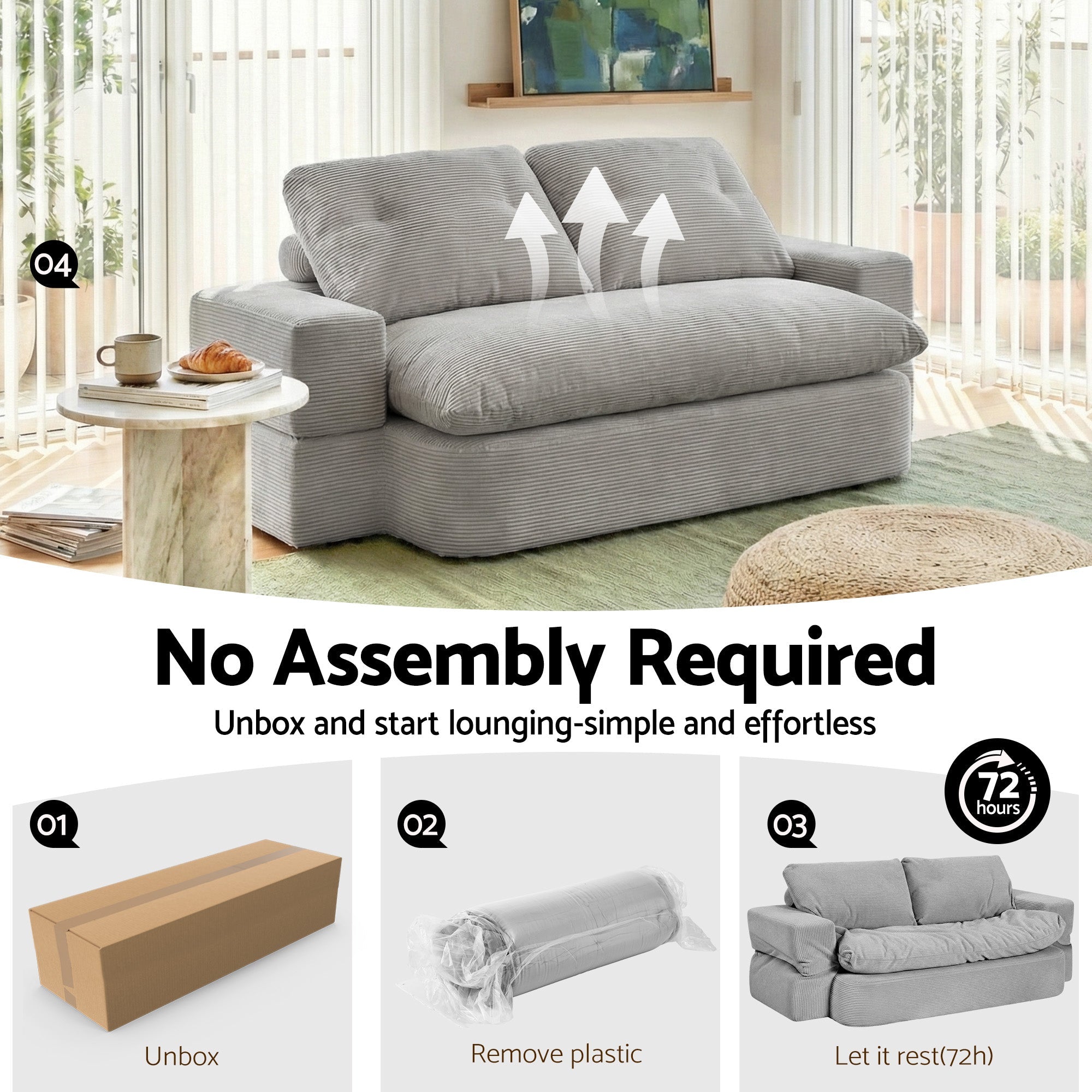 Convertible Folding Sofa Bed 30D High - Density Foam Boneless Couch with Corduroy Sleeper Couch Lounger for Living Room Grey - Furniture > Sofas > Sofas & Sofa Beds - Rivercity House & Home Co. (ABN 18 642 972 209) - Affordable Modern Furniture Australia