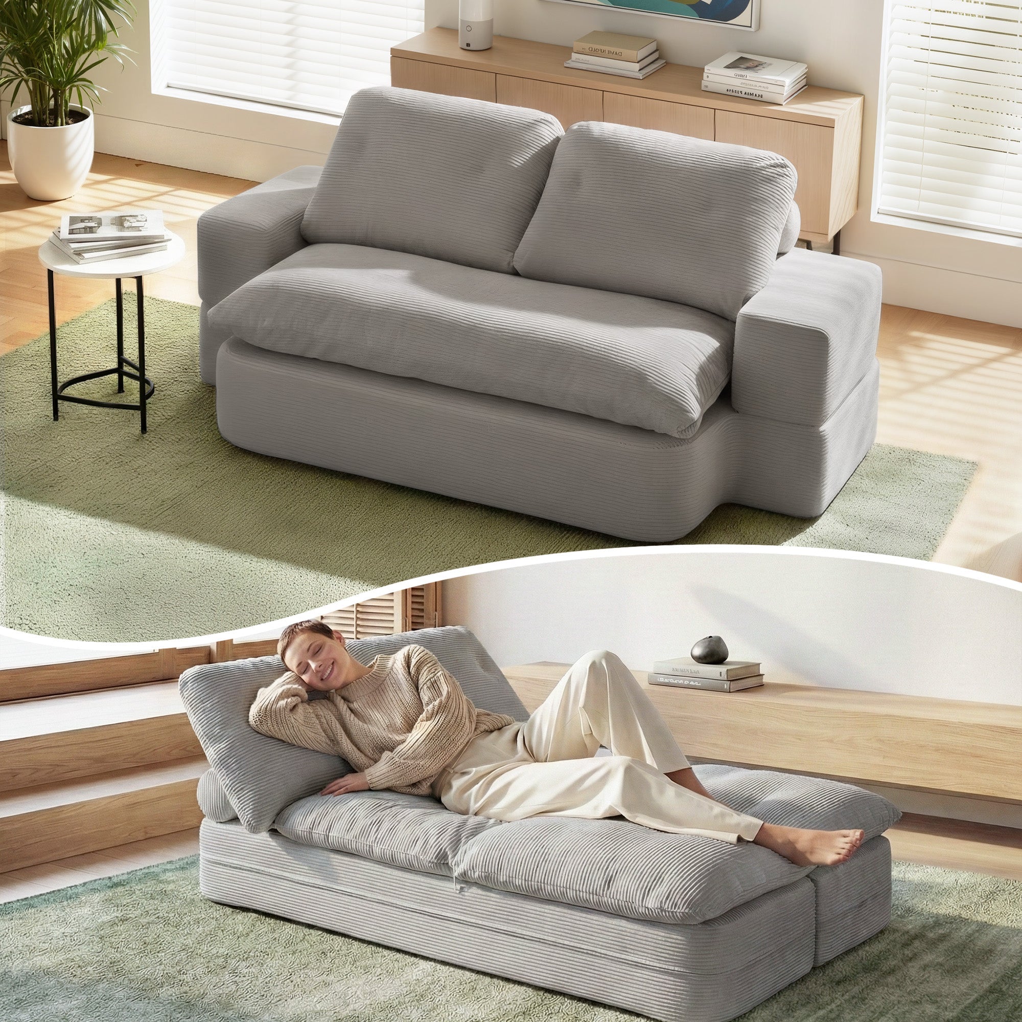 Convertible Folding Sofa Bed 30D High - Density Foam Boneless Couch with Corduroy Sleeper Couch Lounger for Living Room Grey - Furniture > Sofas > Sofas & Sofa Beds - Rivercity House & Home Co. (ABN 18 642 972 209) - Affordable Modern Furniture Australia