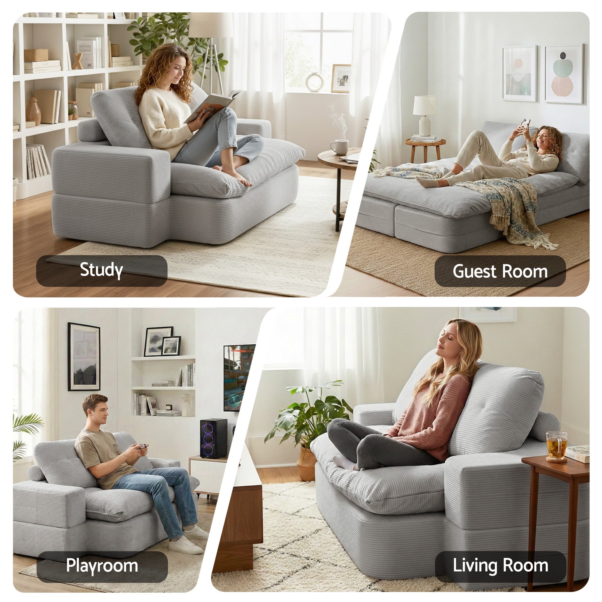 Convertible Folding Sofa Bed 30D High - Density Foam Boneless Couch with Corduroy Sleeper Couch Lounger for Living Room Grey - Furniture > Sofas > Sofas & Sofa Beds - Rivercity House & Home Co. (ABN 18 642 972 209) - Affordable Modern Furniture Australia