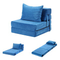 3-in-1 Convertible Folding Sofa Bed Armless Lounger with Pillow - Blue