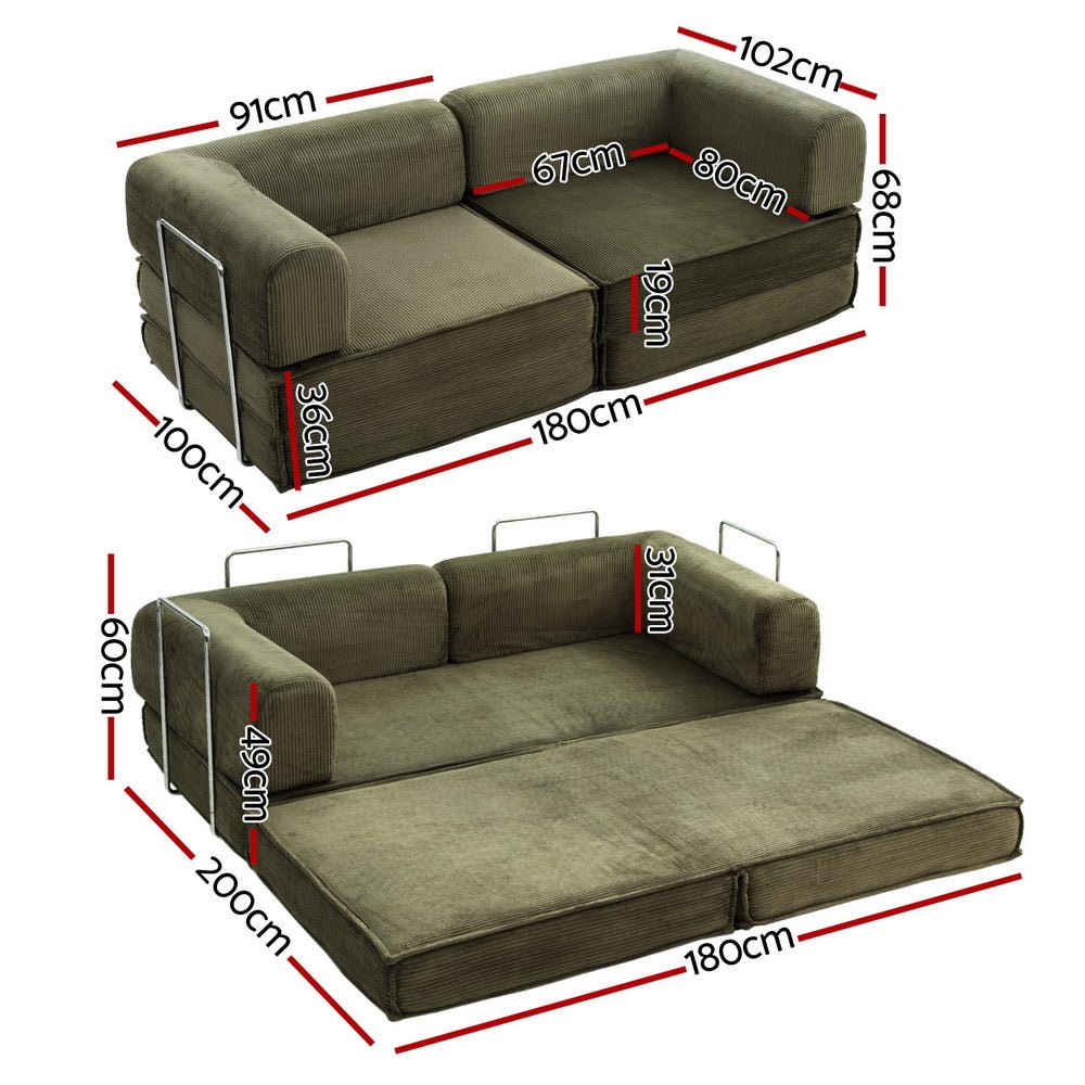Convertible Folding Sofa Bed Green - Furniture > Sofas > Sofas & Sofa Beds - Rivercity House & Home Co. (ABN 18 642 972 209) - Affordable Modern Furniture Australia