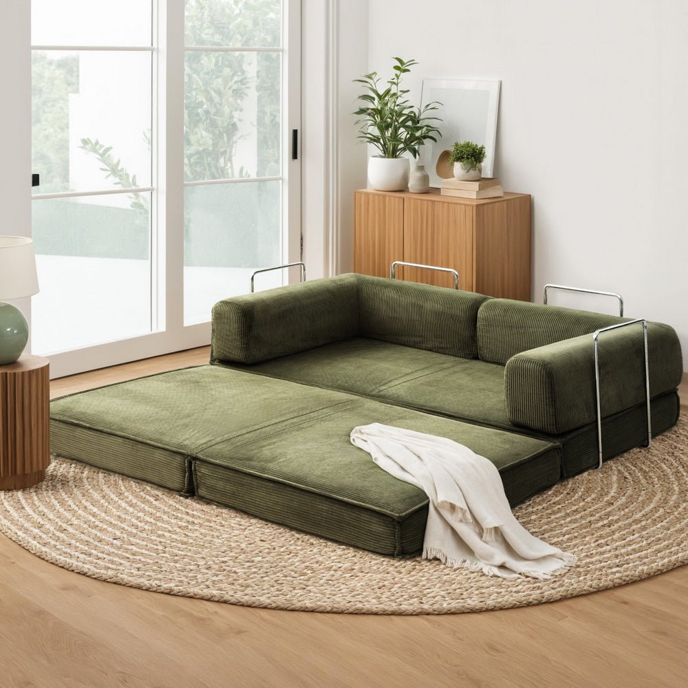 Convertible Folding Sofa Bed Green - Furniture > Sofas > Sofas & Sofa Beds - Rivercity House & Home Co. (ABN 18 642 972 209) - Affordable Modern Furniture Australia