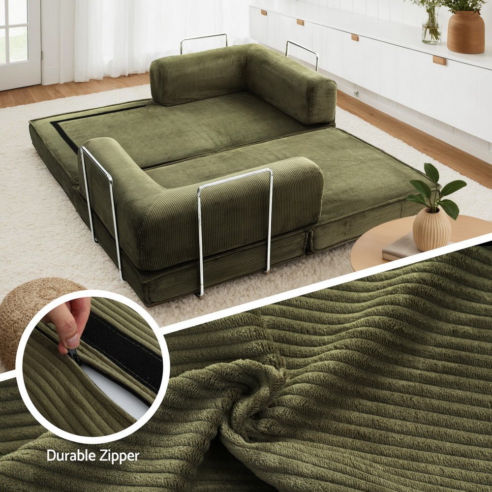 Convertible Folding Sofa Bed Green - Furniture > Sofas > Sofas & Sofa Beds - Rivercity House & Home Co. (ABN 18 642 972 209) - Affordable Modern Furniture Australia