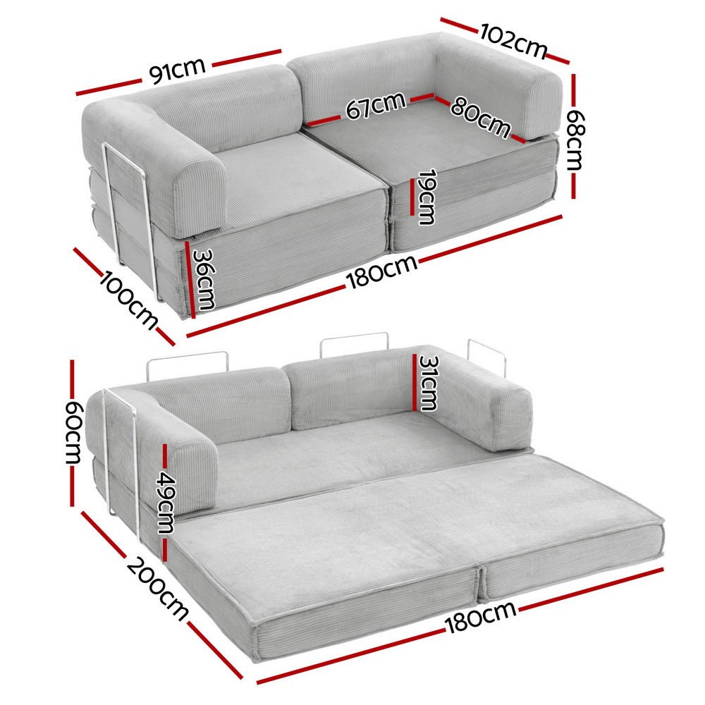 Convertible Folding Sofa Bed Grey - Furniture > Sofas > Sofas & Sofa Beds - Rivercity House & Home Co. (ABN 18 642 972 209) - Affordable Modern Furniture Australia