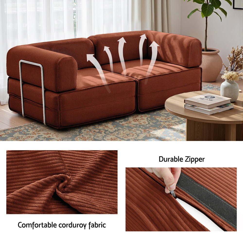 Convertible Folding Sofa Bed Orange - Furniture > Sofas > Sofas & Sofa Beds - Rivercity House & Home Co. (ABN 18 642 972 209) - Affordable Modern Furniture Australia