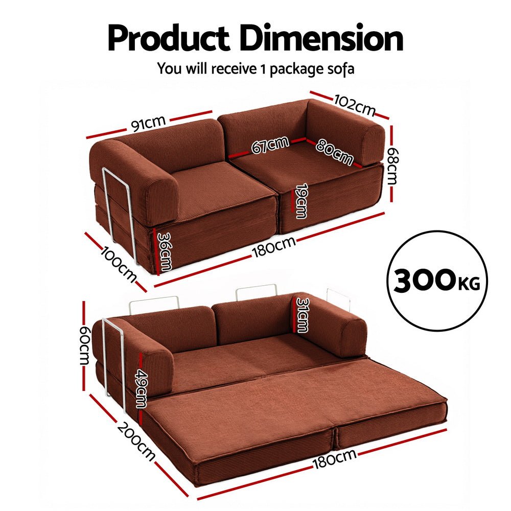Convertible Folding Sofa Bed Orange - Furniture > Sofas > Sofas & Sofa Beds - Rivercity House & Home Co. (ABN 18 642 972 209) - Affordable Modern Furniture Australia