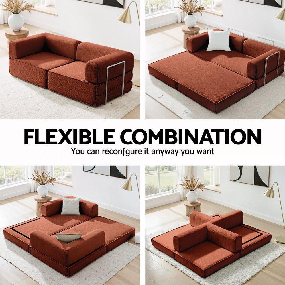 Convertible Folding Sofa Bed Orange - Furniture > Sofas > Sofas & Sofa Beds - Rivercity House & Home Co. (ABN 18 642 972 209) - Affordable Modern Furniture Australia