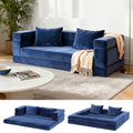 3-in-1 Convertible Folding Sofa Bed with Pull Out Mattress and Lounge Chair - Blue