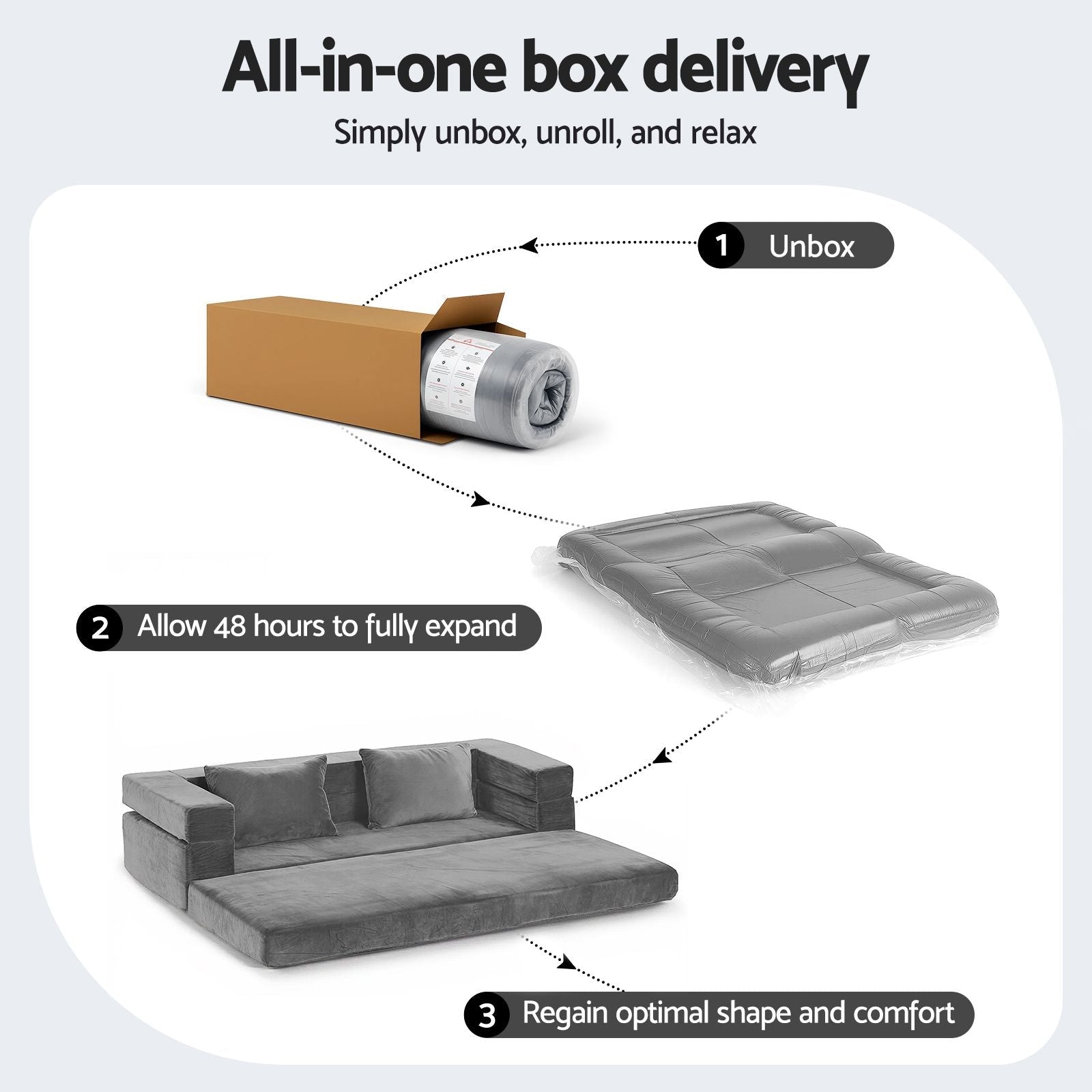 Convertible Folding Sofa Bed Pull Out Mattress Foldable Lounge Couch Grey - Furniture > Sofas > Sofas & Sofa Beds - Rivercity House & Home Co. (ABN 18 642 972 209) - Affordable Modern Furniture Australia