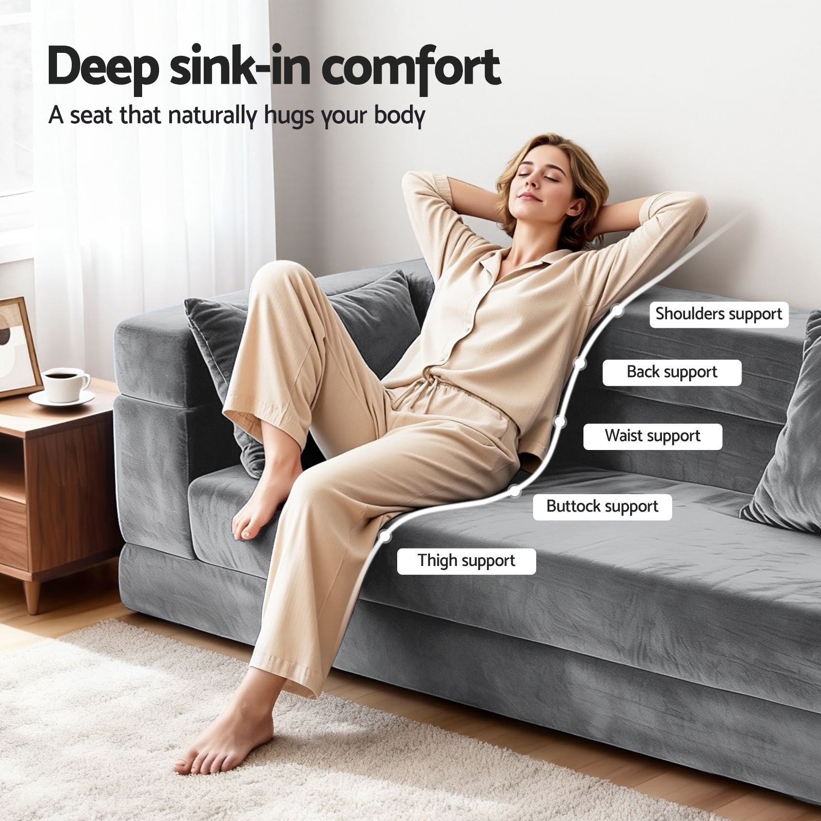 Convertible Folding Sofa Bed Pull Out Mattress Foldable Lounge Couch Grey - Furniture > Sofas > Sofas & Sofa Beds - Rivercity House & Home Co. (ABN 18 642 972 209) - Affordable Modern Furniture Australia