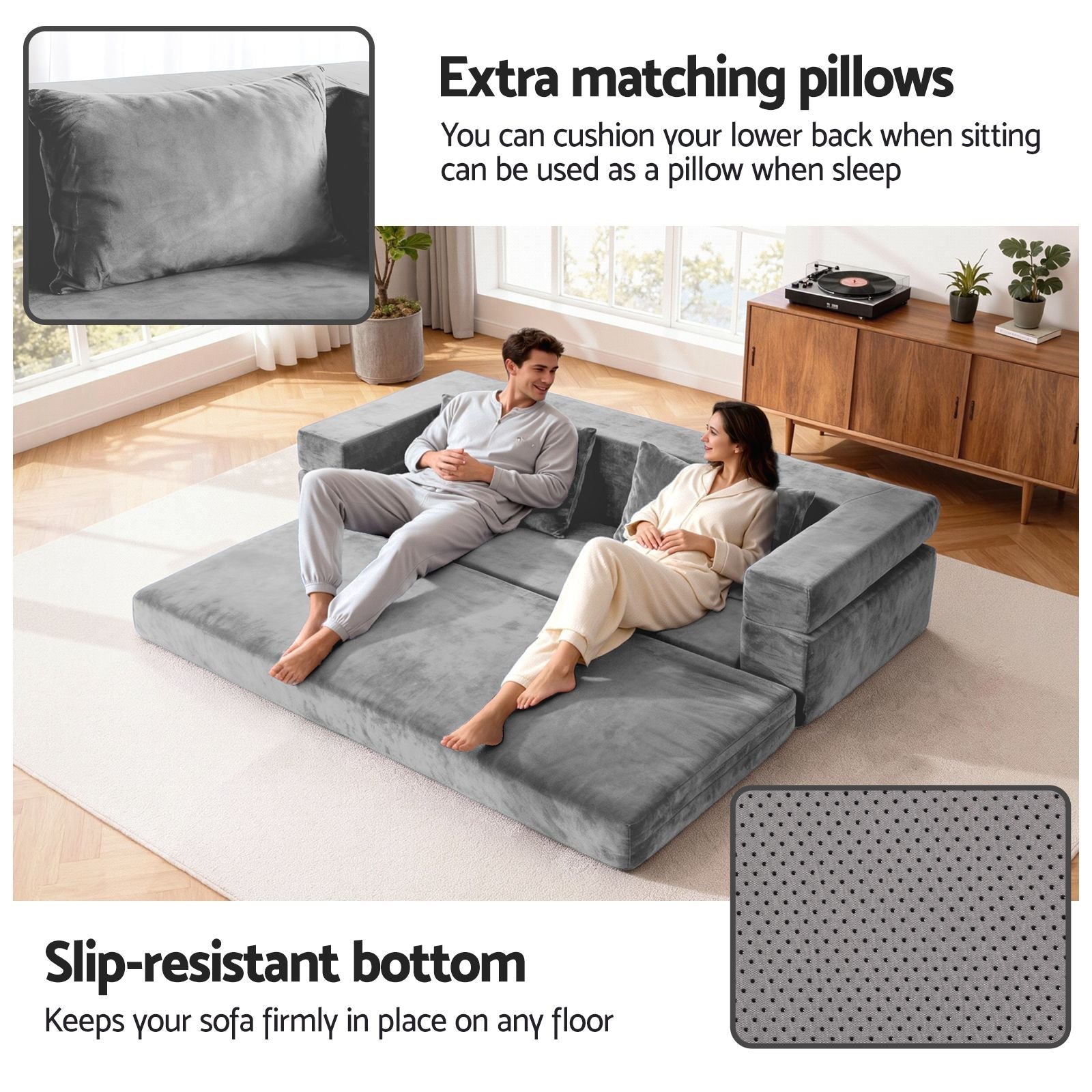 Convertible Folding Sofa Bed Pull Out Mattress Foldable Lounge Couch Grey - Furniture > Sofas > Sofas & Sofa Beds - Rivercity House & Home Co. (ABN 18 642 972 209) - Affordable Modern Furniture Australia