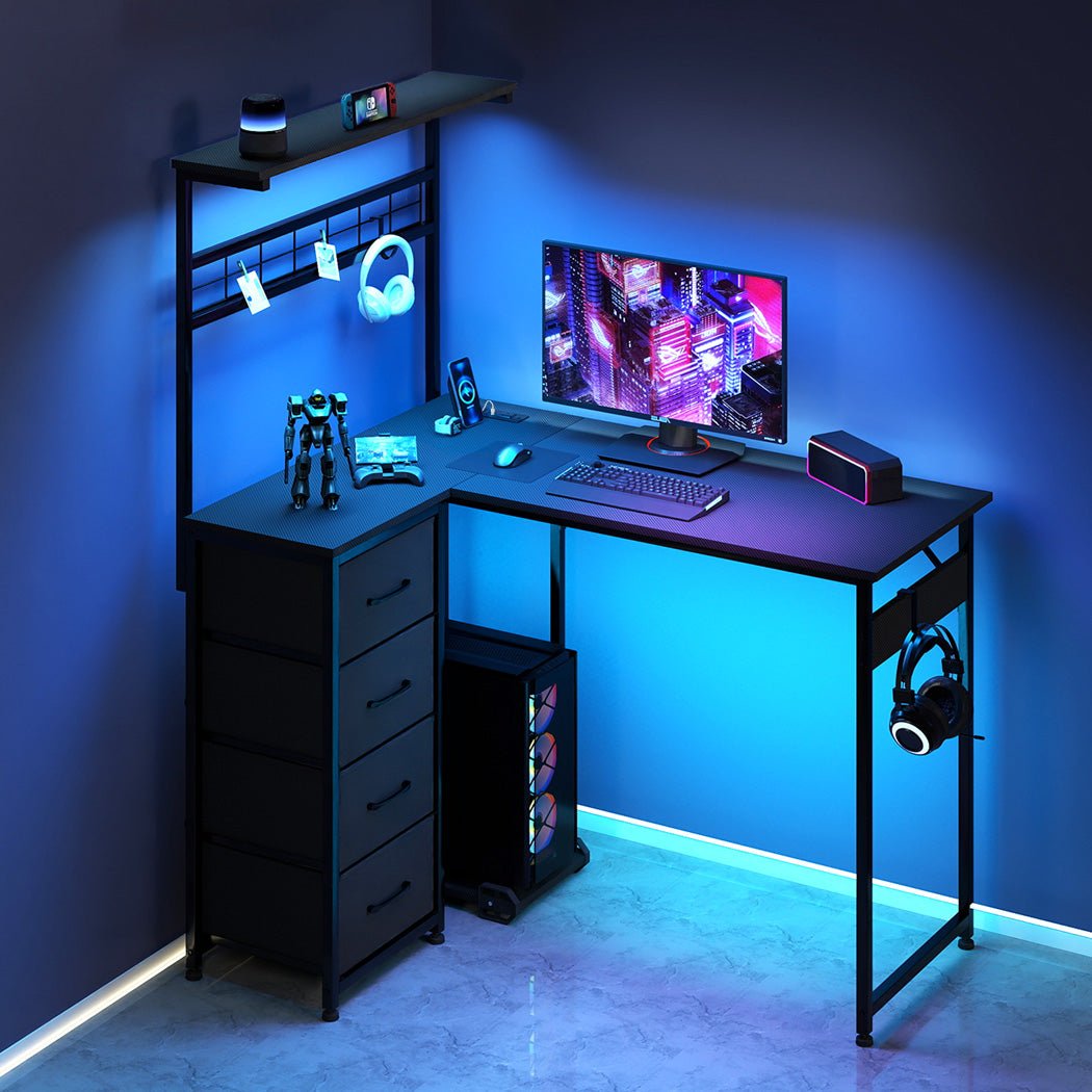 Convertible L - Shaped Computer Desk with LED and Charging Ports - Black - Rivercity House & Home Co. (ABN 18 642 972 209) - Affordable Modern Furniture Australia