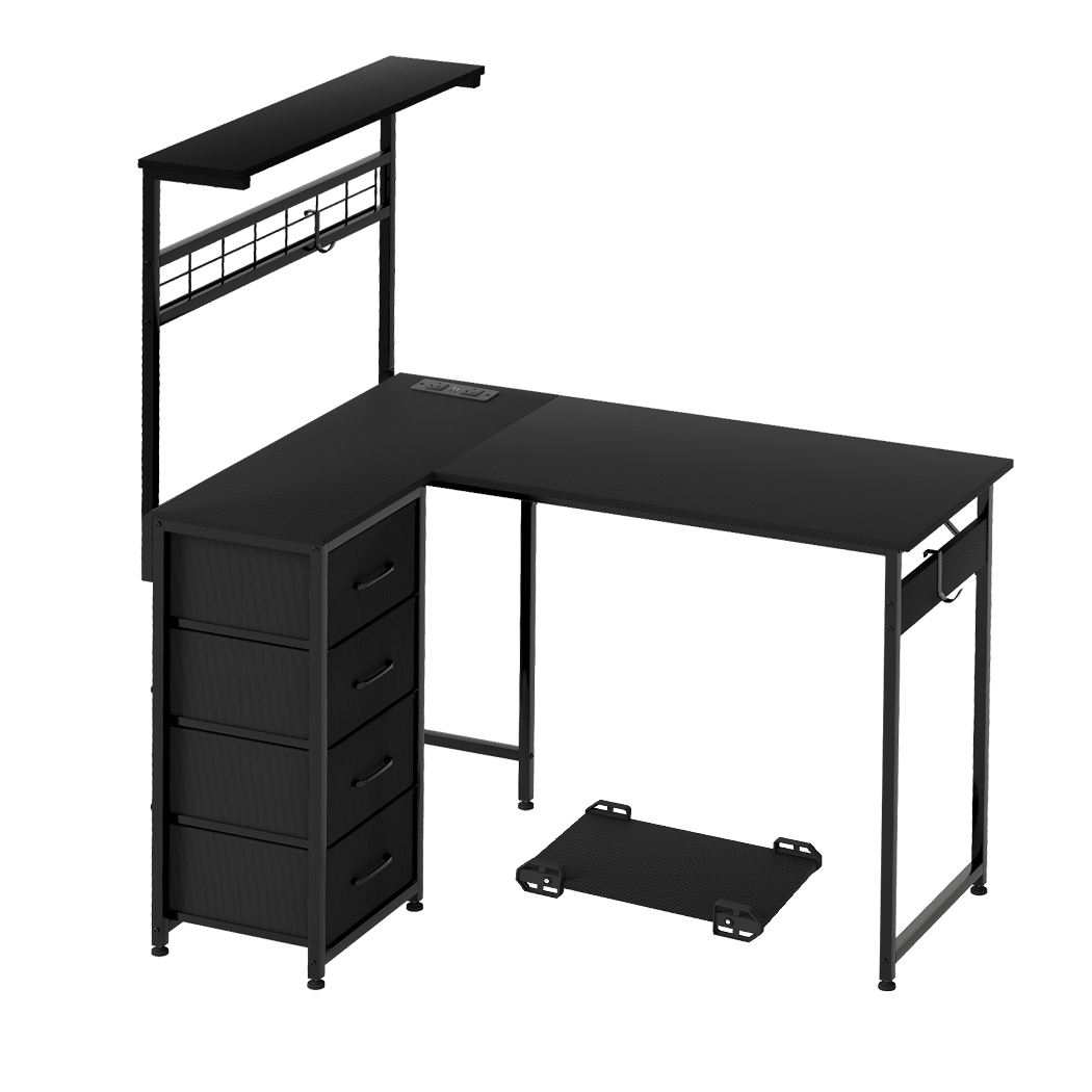 Convertible L - Shaped Computer Desk with LED and Charging Ports - Black - Rivercity House & Home Co. (ABN 18 642 972 209) - Affordable Modern Furniture Australia