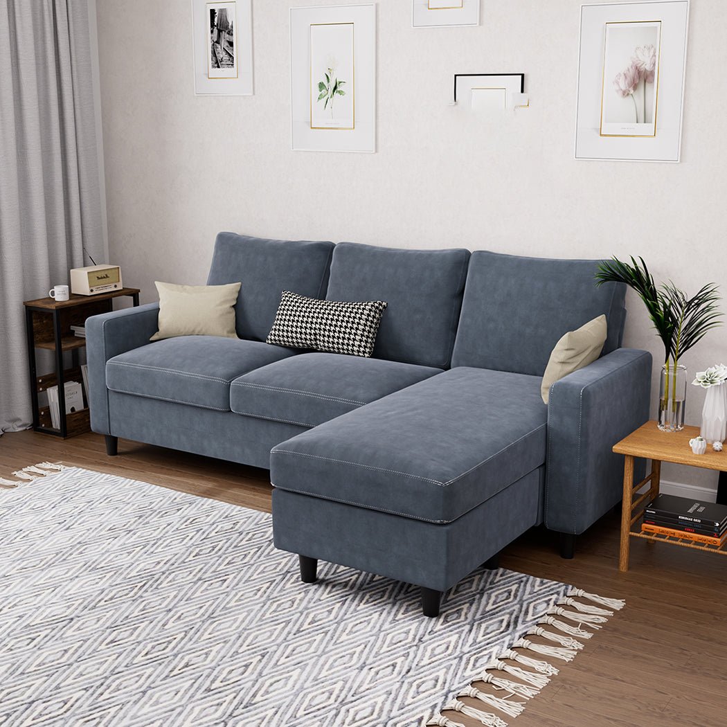 Convertible L - Shaped Sectional Sofa with Ottoman Chaise - Dark Grey - Rivercity House & Home Co. (ABN 18 642 972 209) - Affordable Modern Furniture Australia