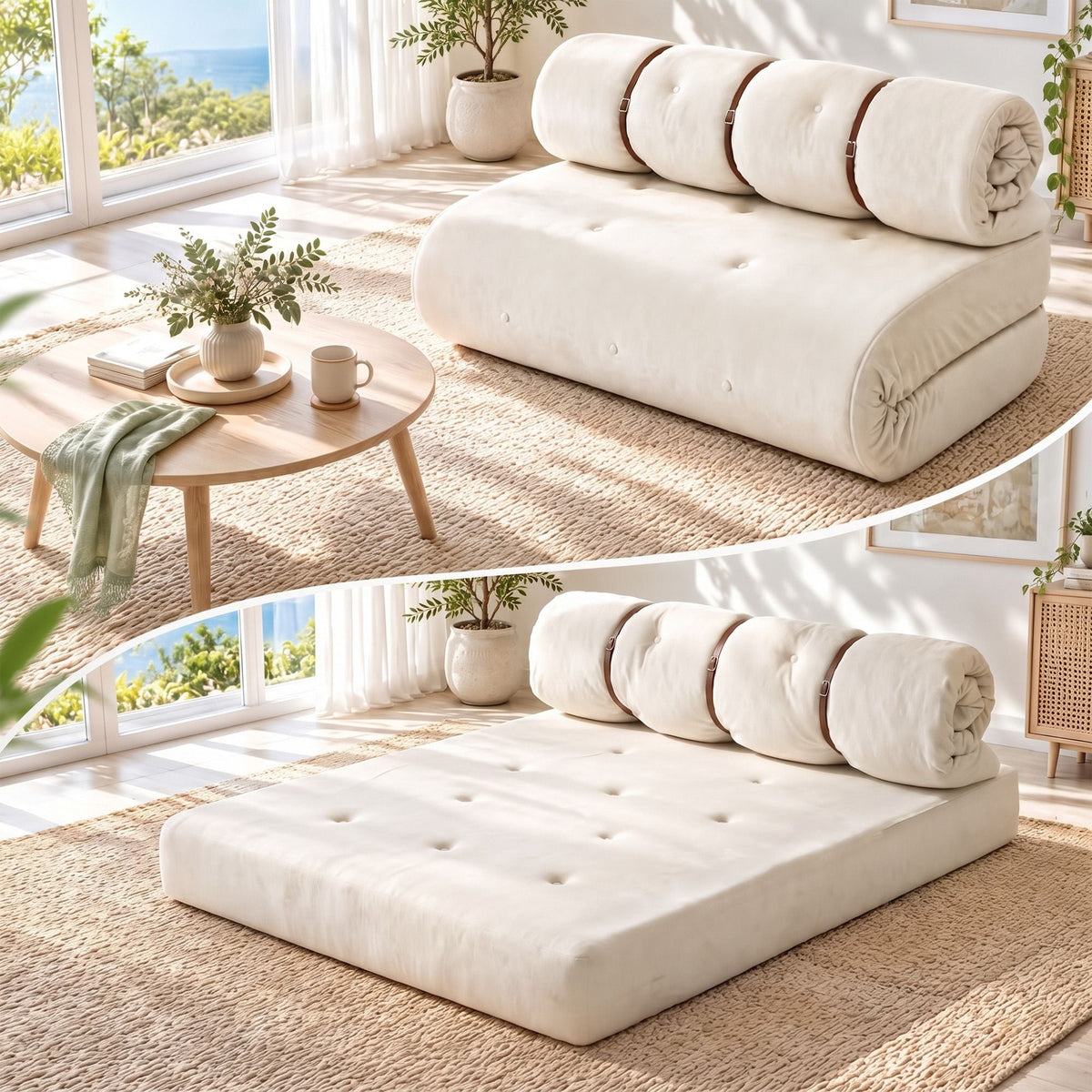 Convertible Roll-Up Sofa Bed Sleeper Chair Fold-Out Floor Lounge - White - Furniture > Sofas > Sofas & Sofa Beds - Rivercity House & Home Co. (ABN 18 642 972 209) - Affordable Modern Furniture Australia