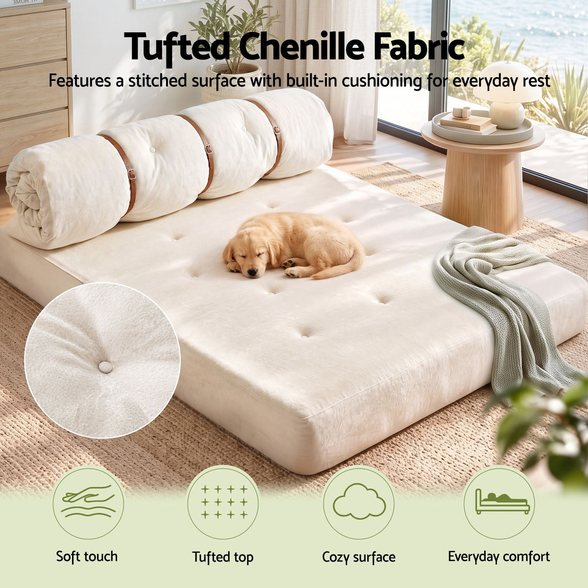 Convertible Roll-Up Sofa Bed Sleeper Chair Fold-Out Floor Lounge - White - Furniture > Sofas > Sofas & Sofa Beds - Rivercity House & Home Co. (ABN 18 642 972 209) - Affordable Modern Furniture Australia