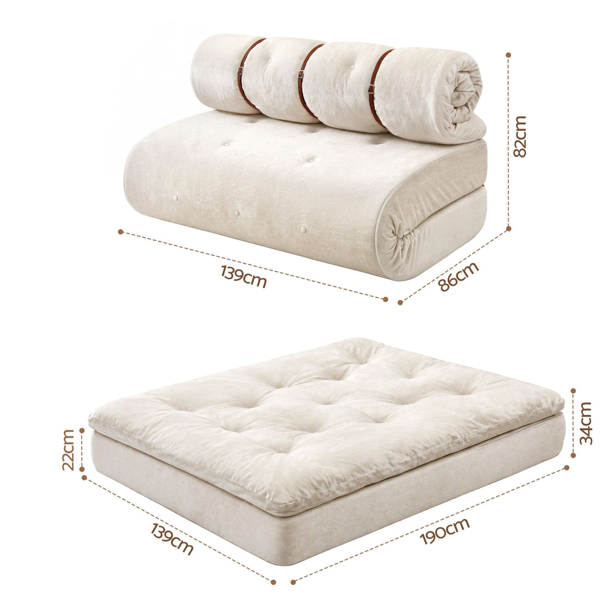 Convertible Roll-Up Sofa Bed Sleeper Chair Fold-Out Floor Lounge - White - Furniture > Sofas > Sofas & Sofa Beds - Rivercity House & Home Co. (ABN 18 642 972 209) - Affordable Modern Furniture Australia