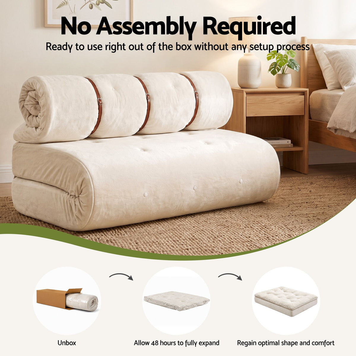 Convertible Roll-Up Sofa Bed Sleeper Chair Fold-Out Floor Lounge - White - Furniture > Sofas > Sofas & Sofa Beds - Rivercity House & Home Co. (ABN 18 642 972 209) - Affordable Modern Furniture Australia