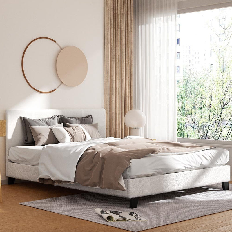 Coogee Queen Bed Frame Cuddly White Bouclé - Furniture > Bedroom - Rivercity House & Home Co. (ABN 18 642 972 209) - Affordable Modern Furniture Australia