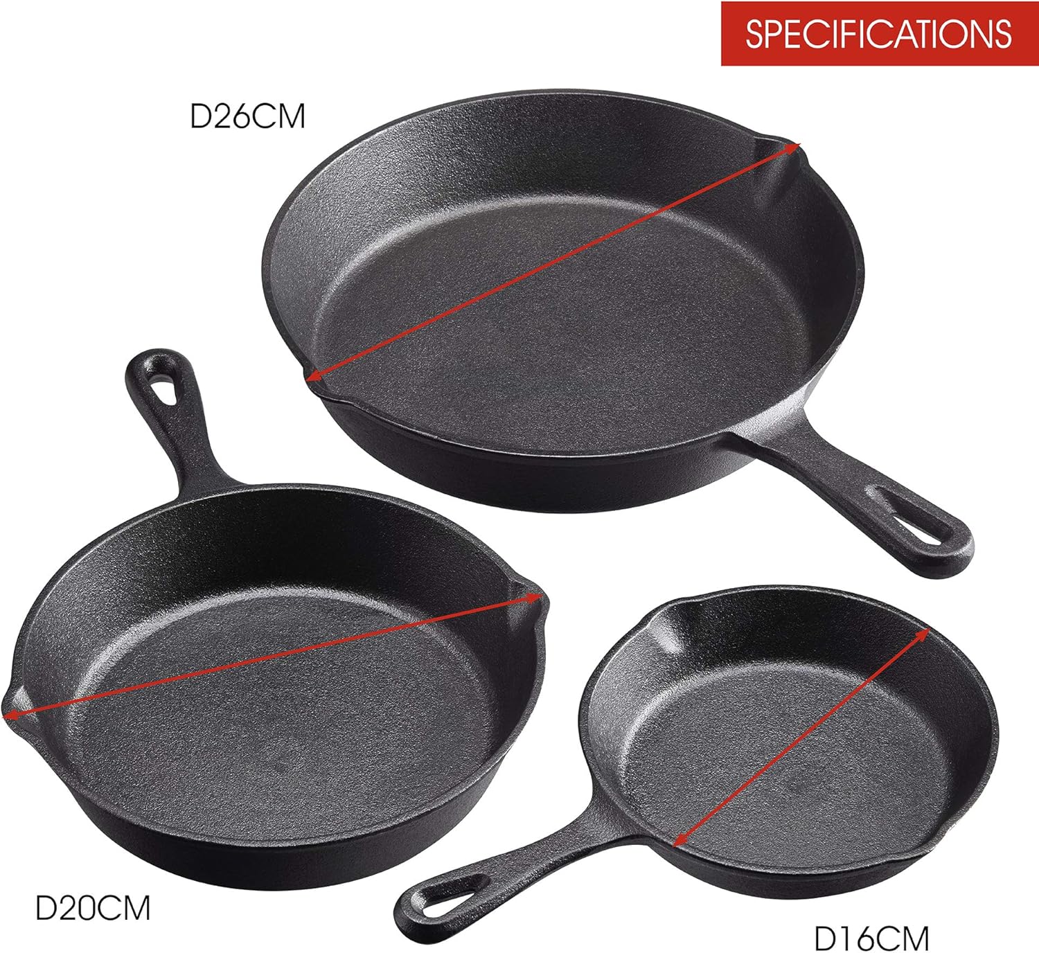 Cookware Sets Frying Cast Iron Pans Cast Iron Dish 16/20/26cm - Home & Garden > Kitchenware > Skillets & Frying Pans - Rivercity House & Home Co. (ABN 18 642 972 209) - Affordable Modern Furniture Australia