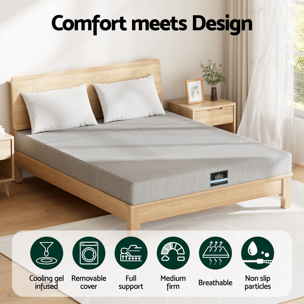 Cool Gel Memory Foam Mattress Charcoal 7 - Zone Washable Bamboo Cover 15cm Double - Furniture > Mattresses > Mattress Toppers - Rivercity House & Home Co. (ABN 18 642 972 209) - Affordable Modern Furniture Australia