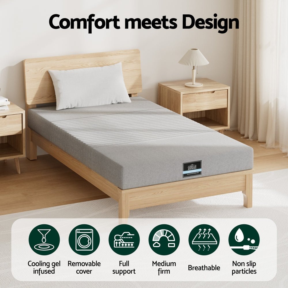 Cool Gel Memory Foam Mattress Charcoal 7 - Zone Washable Bamboo Cover 15cm King Single - Furniture > Mattresses > King Single Mattress - Rivercity House & Home Co. (ABN 18 642 972 209) - Affordable Modern Furniture Australia