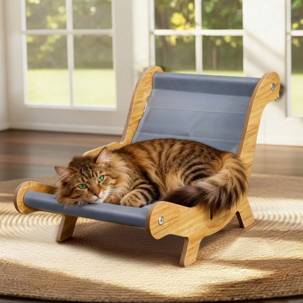 Cooling Cat Bed with Gel Sofa Lounger Elevated Indoor Chair - Light Wood & Grey - Rivercity House & Home Co. (ABN 18 642 972 209) - Affordable Modern Furniture Australia