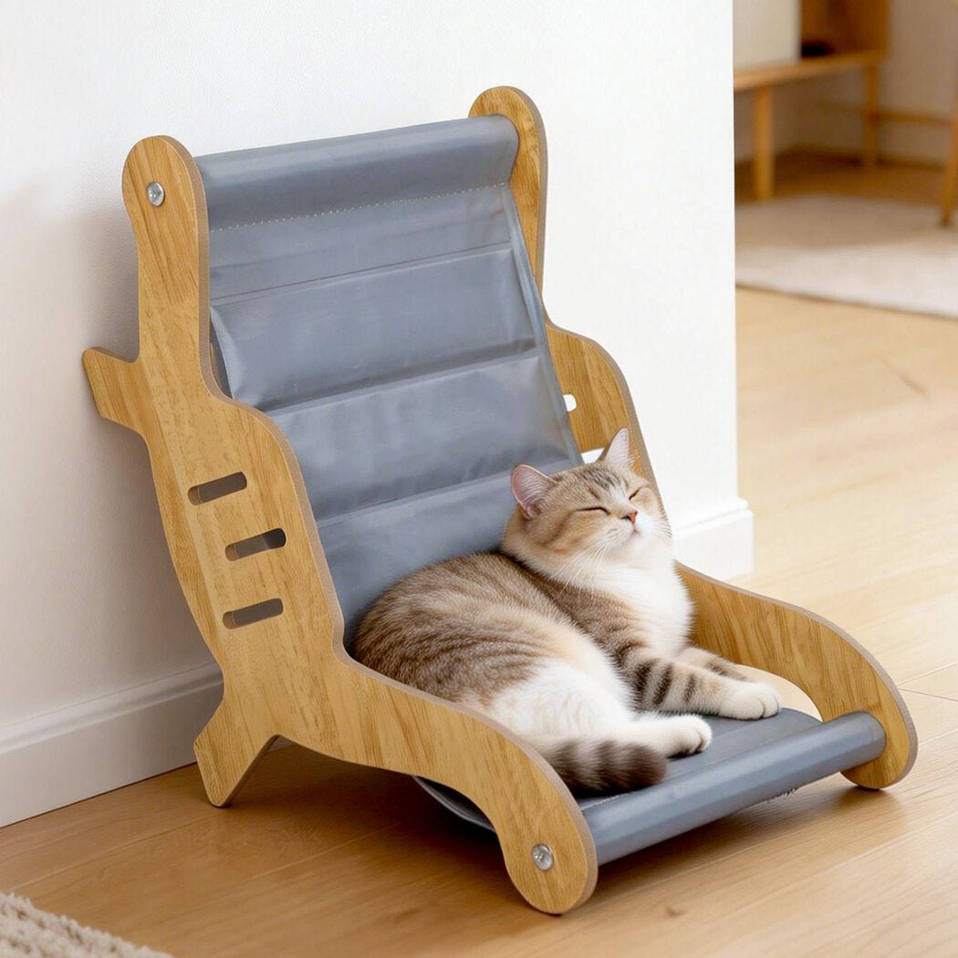 Cooling Cat Bed with Gel Sofa Lounger Elevated Indoor Chair - Light Wood & Grey - Rivercity House & Home Co. (ABN 18 642 972 209) - Affordable Modern Furniture Australia
